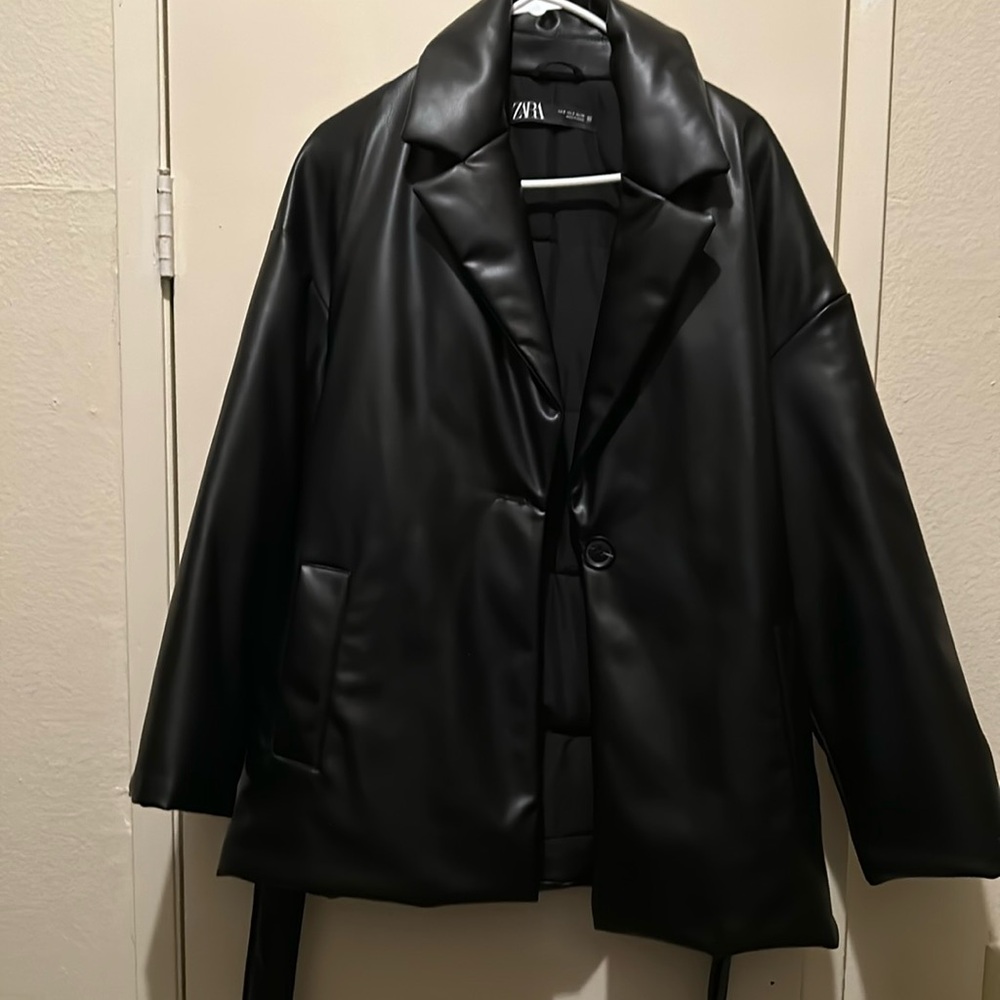 ZARA faux leather coat with waistband